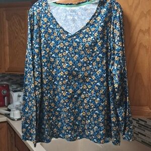 Karen Scott Blue and Yellow Floral Long Sleeve Top